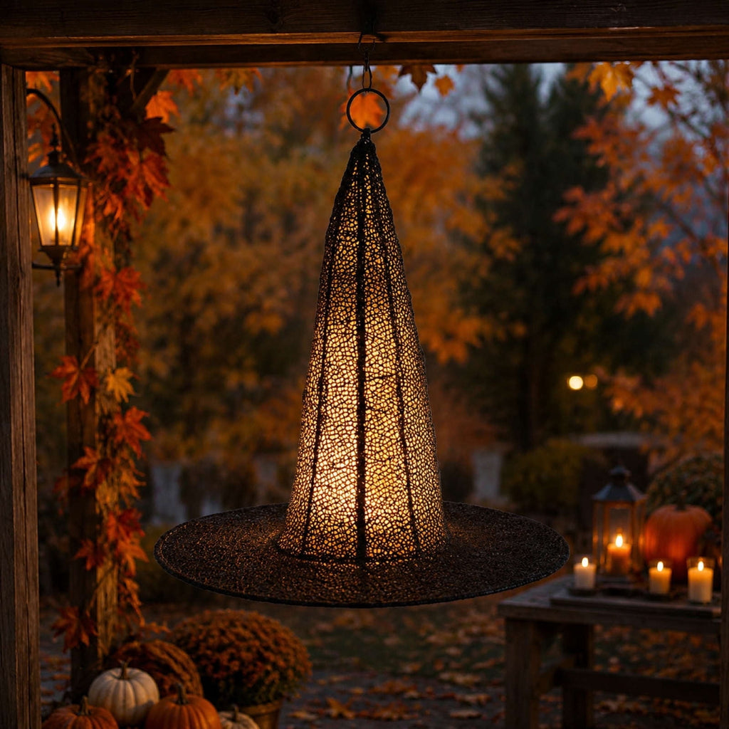 Honeplcked Lighted Hanging Witch Hats, Light Up Waterproof Halloween Decorations Hanging Lights for Indoor Outdoor Yard, Lawn, Tree, Party Supplies Decor