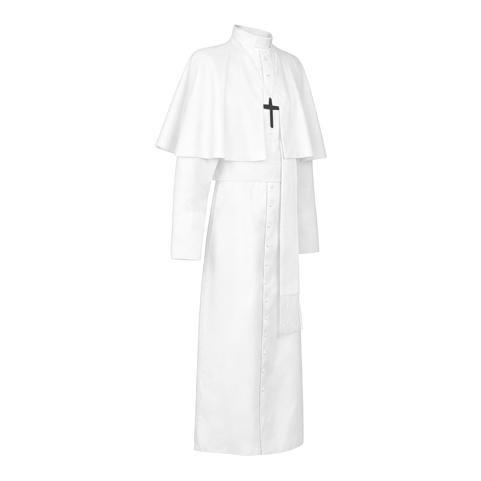 JOANKDMI Catholic Priest Costume for Men Clergy Cassock Robe with Capelet and Sash Halloween Party Outfit Religious Father Minister Fancy Dress for Men