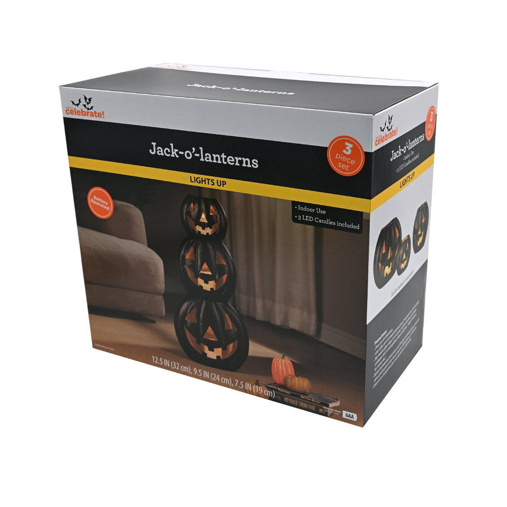 Light-Up Jack-o'-Lantern Set, Black, 3 Pieces, Halloween by Way To Celebrate