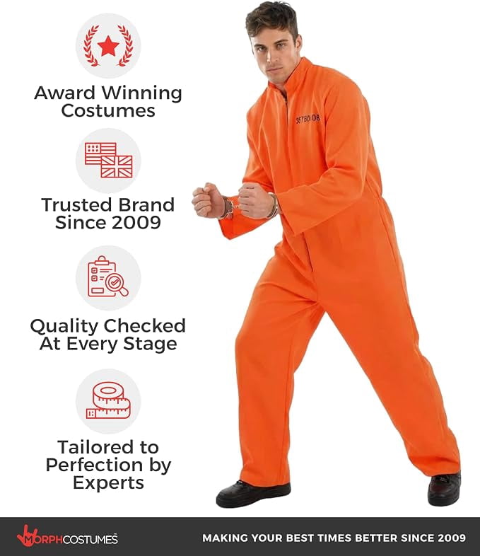 Fun Shack Mens Orange Prisoner Costume Adult Convict Jail Jumpsuit Fancy Dress Halloween Orange XL
