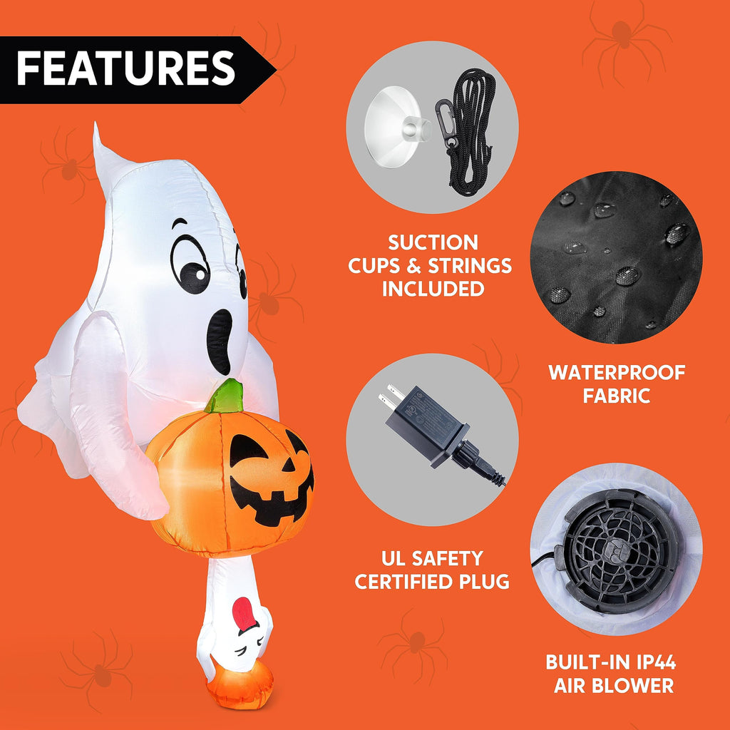 Joyfy 4.5 FT Halloween Inflatable Decorations Outdoor Scary Flying Ghost Broke Out from Window with Built-in LED Blow Up Inflatable for Window Decoration Yard Garden Lawn Decor