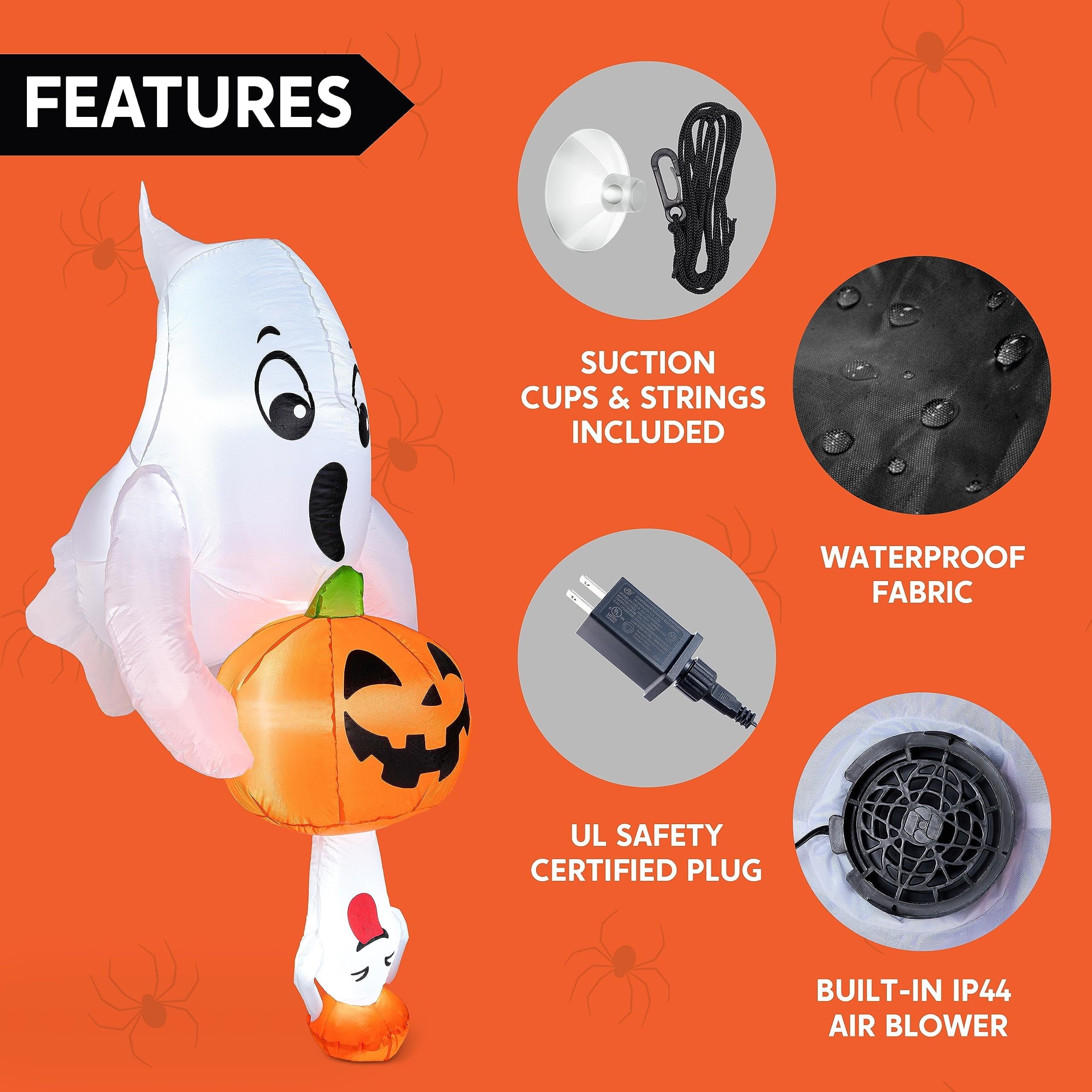Joyfy 4.5 FT Halloween Inflatable Decorations Outdoor Scary Flying Ghost Broke Out from Window with Built-in LED Blow Up Inflatable for Window Decoration Yard Garden Lawn Decor