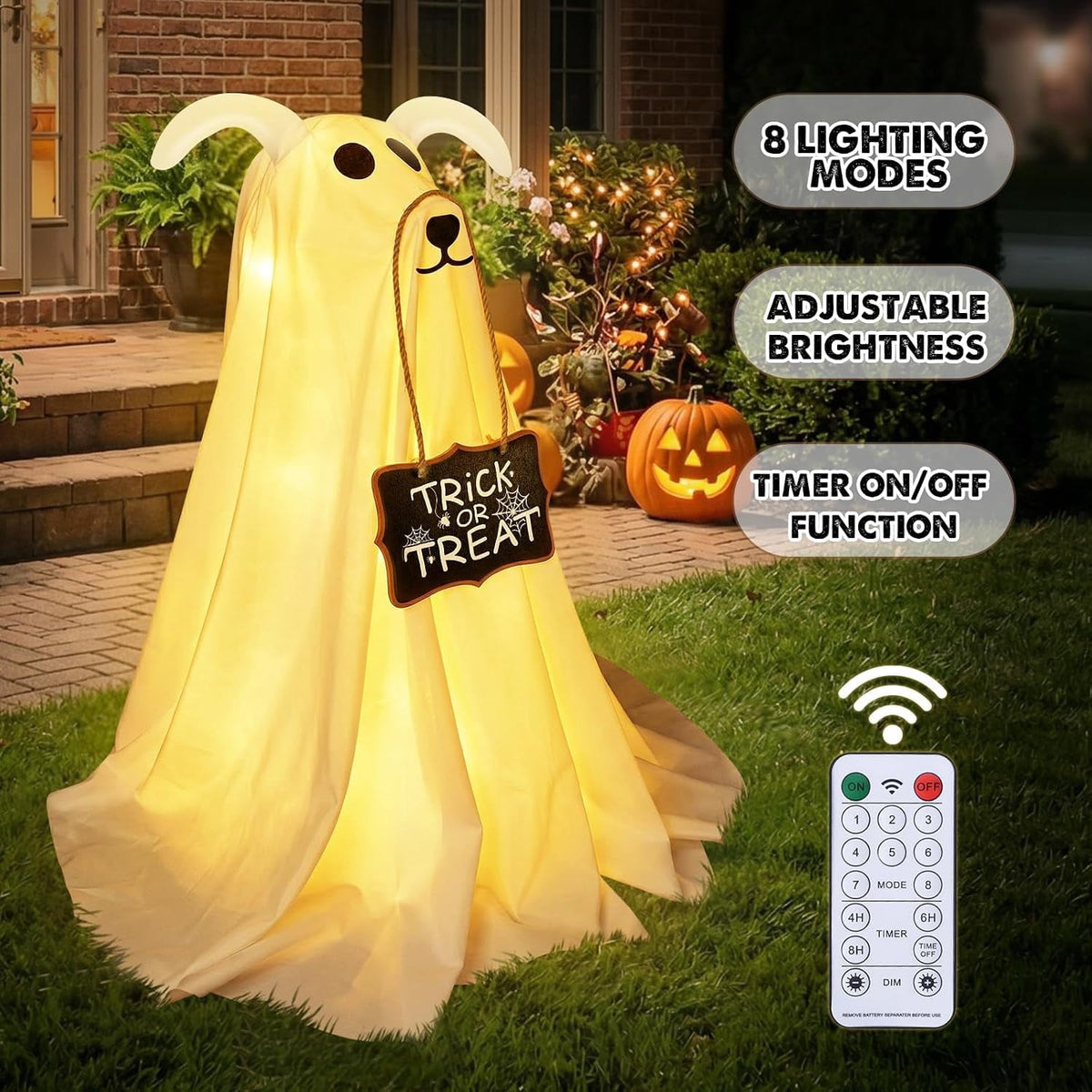 Halloween Decorations, 2 Pack 2.3 FT Light-Up Spooky Ghost Dog with 2 Sign | Halloween Ghost Dog Decorations Outdoor, Halloween Decorations Indoor, Remote Control Ghost Decor for Porch Yard Lawn Home