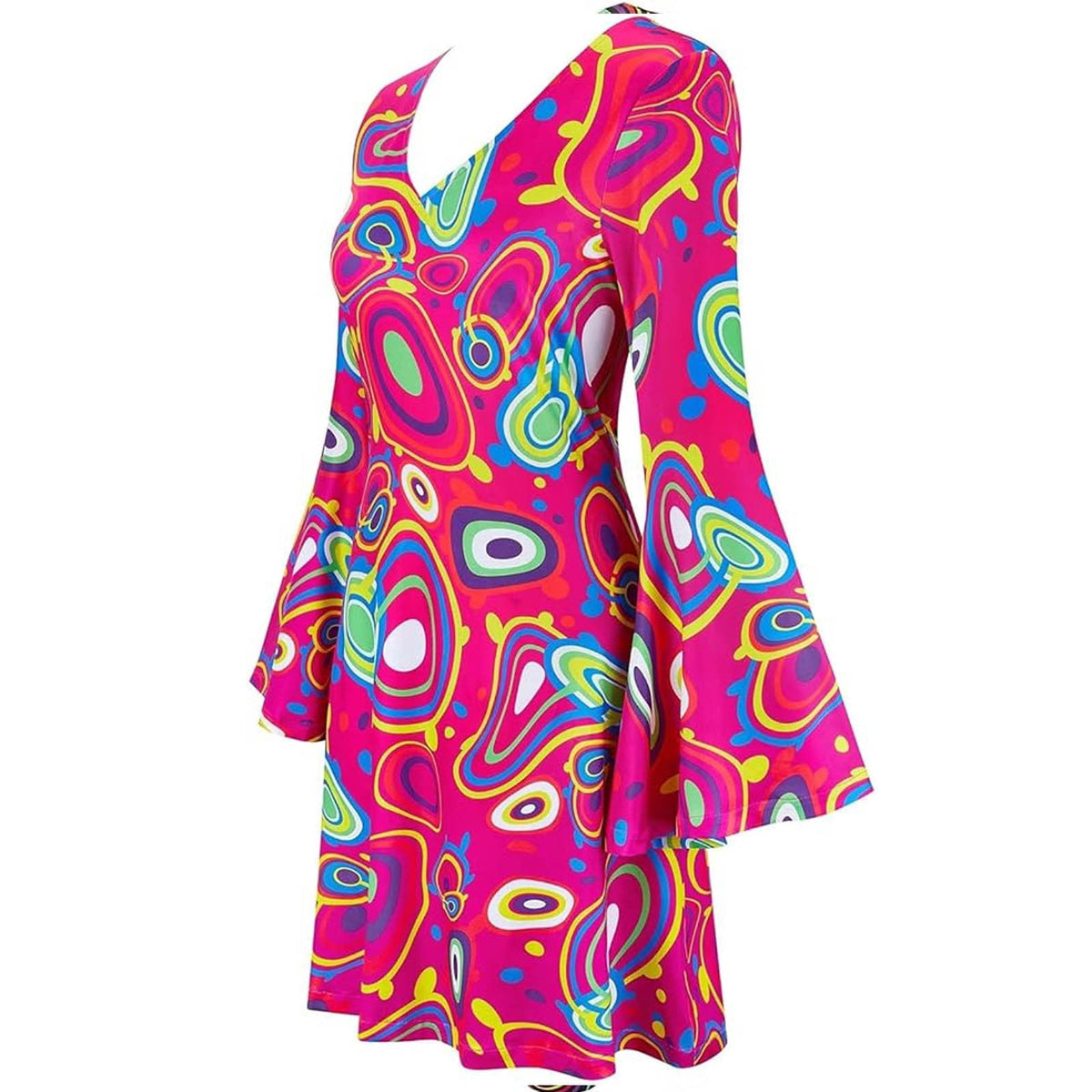 Wensltd 70s Disco Outfit Women Halloween Dress Costume Hippie Clothes Long Sleeve V Neck