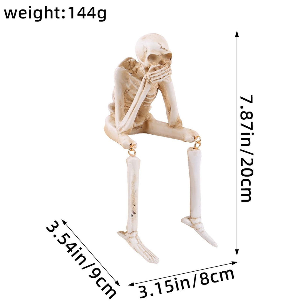Halloween Decor Skeleton Statue Figurines Skull Decor See No Evil Hear No Evil Speak No Resin Skeleton Shelf Sitters Sitting Figurines for Home Kitchen Party Decor Table Ledge Edge Decorative (C)
