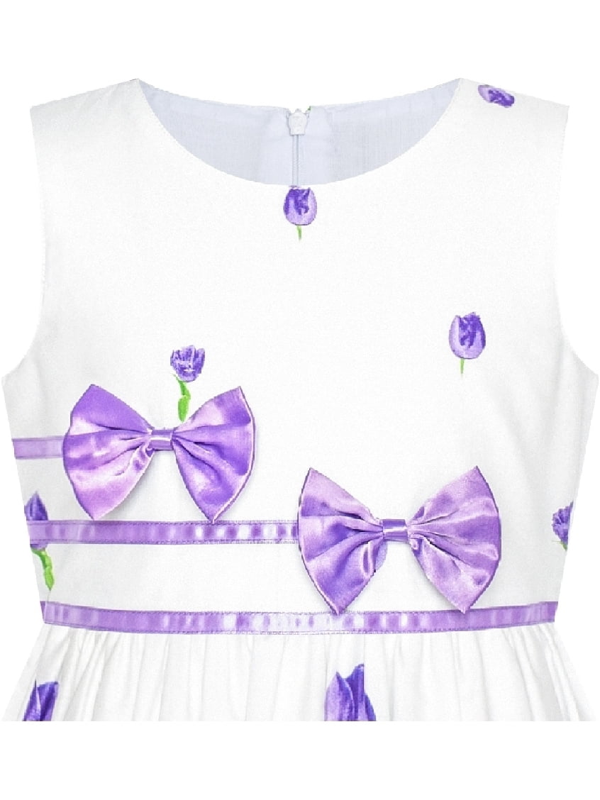 Sunny Fashion Girls Dress Sleeveless Rose Floral Butterfly Garden Party Sundress Cotton Blue 9-10 Years
