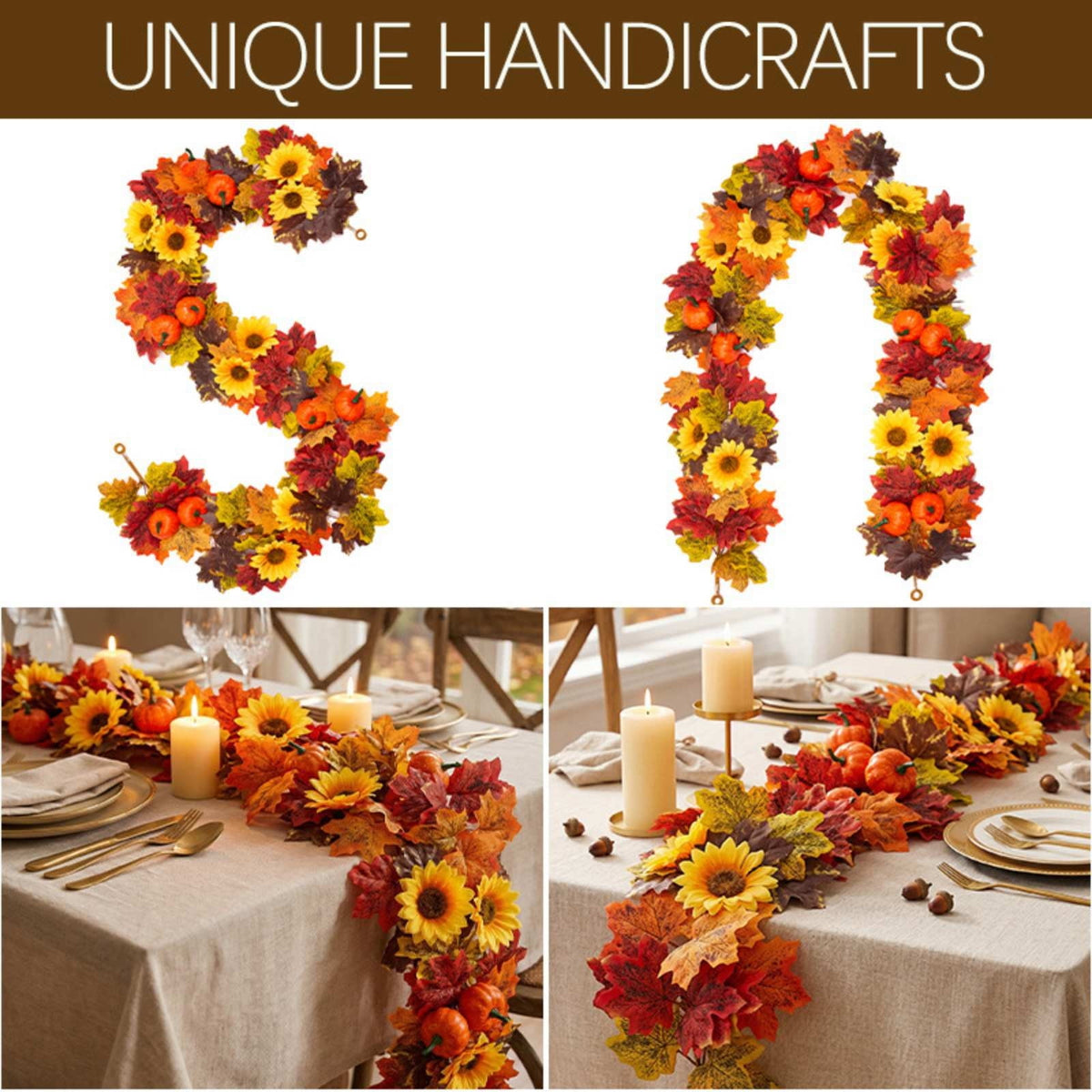 SCNOR Artificial Fall Oak Leaves 2-Pack, Faux Autumn Stems for Vase, Thanksgiving Halloween Table Decor