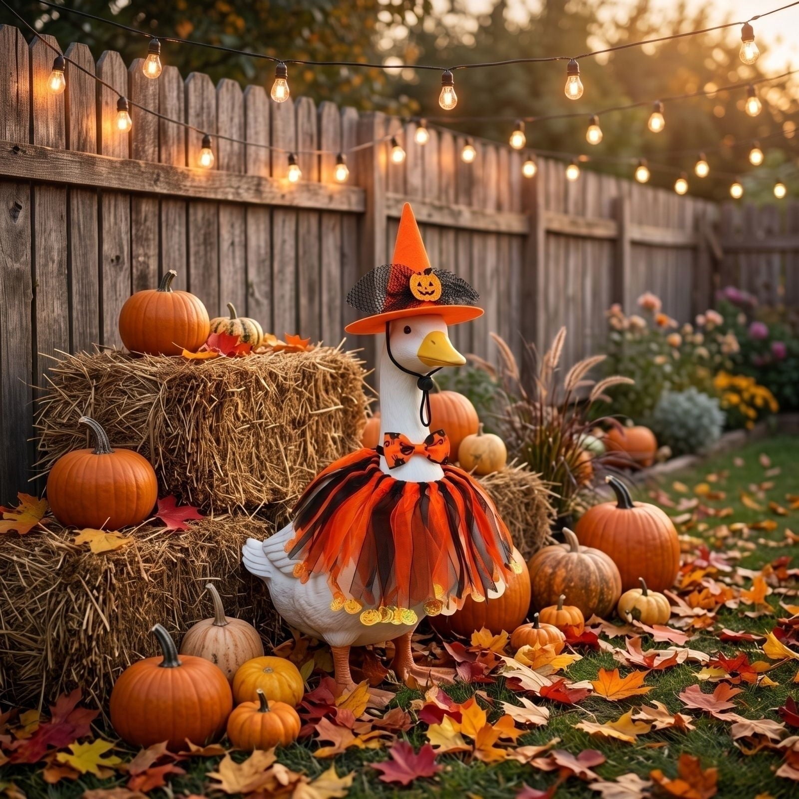 Outdoor Holiday Yard Decor, 23 Inch Porch Goose Outfits, Halloween Pumpkin Themed Porch Goose Clothes, Porch Goose Set with Hat and Treat Bag, Fits Standard 23 Inch Large Porch