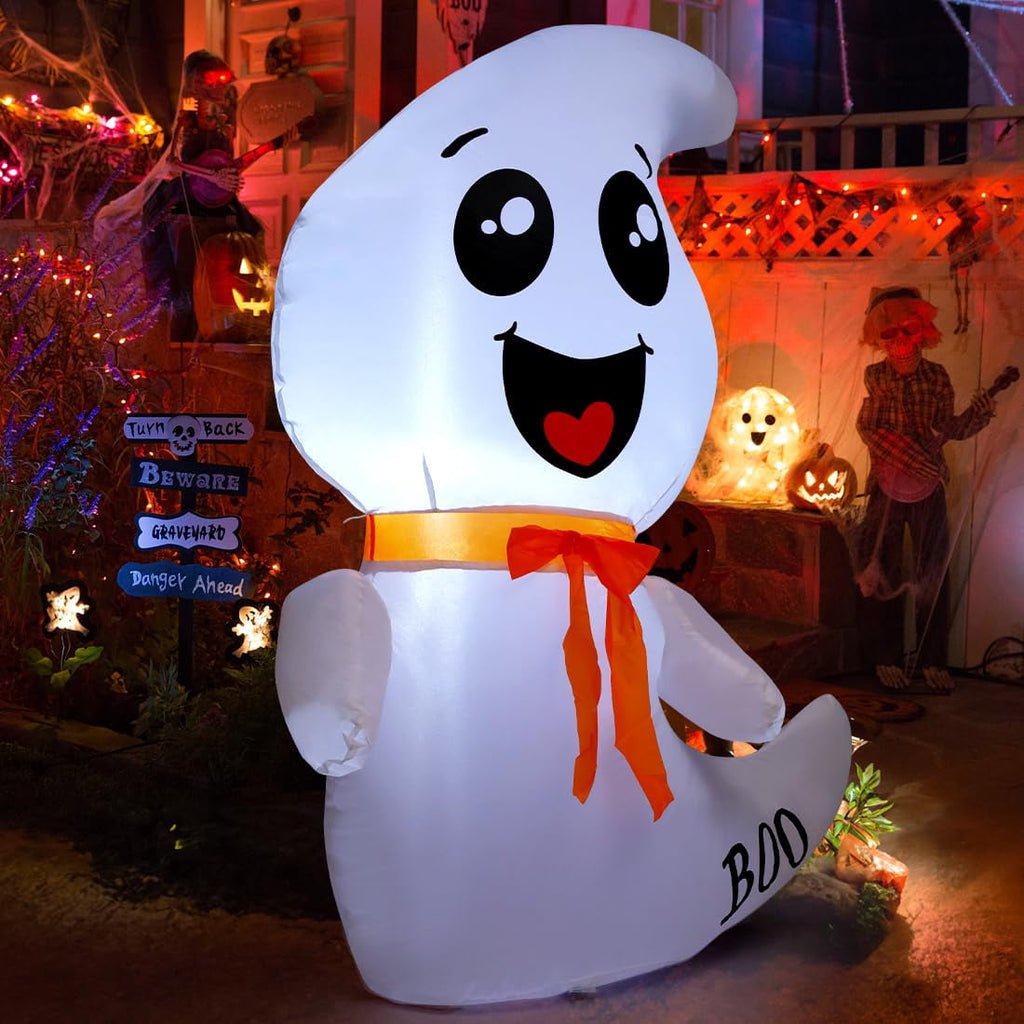 GOOSH Halloween Inflatables 4 FT Inflatable Ghost with Built-in LED Lights, Cute Ghost Blow up Halloween Decoration, Outdoor Halloween Decorations Blow up Ghost for Halloween Party Indoor Outdoor