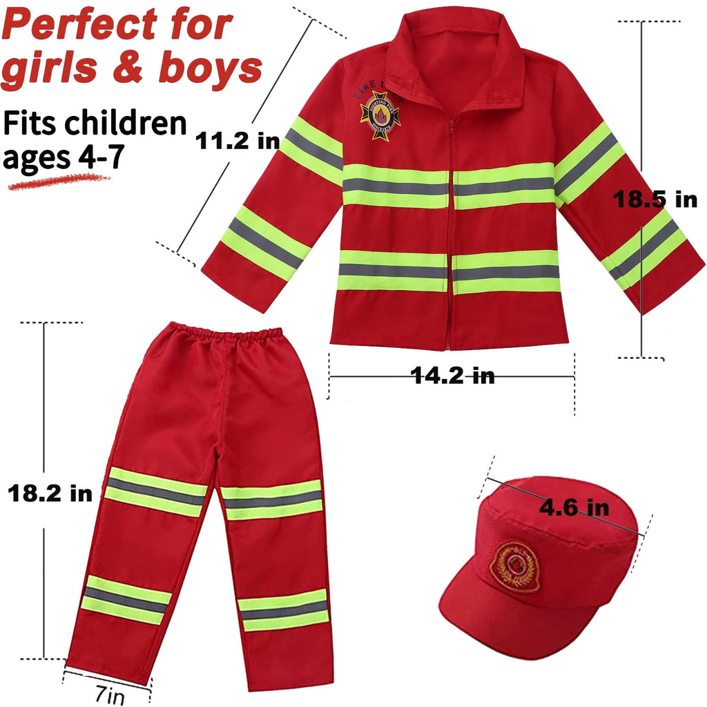 NimJoy Fireman Halloween Costume Dress-up Set Pretend Role Play Firefighter Realistic Outfit Kit Preshool Toy for Boys 3-6 Years Toddler Birthday Christmas Present, 8Pcs Red