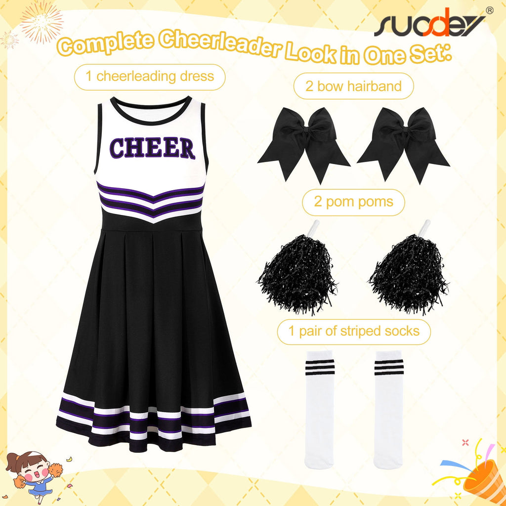 SUOSDEY Girls Cheerleader Costume Outfit Set,Kids Sleeveless Cheerleading Uniform for Party Birthday Halloween