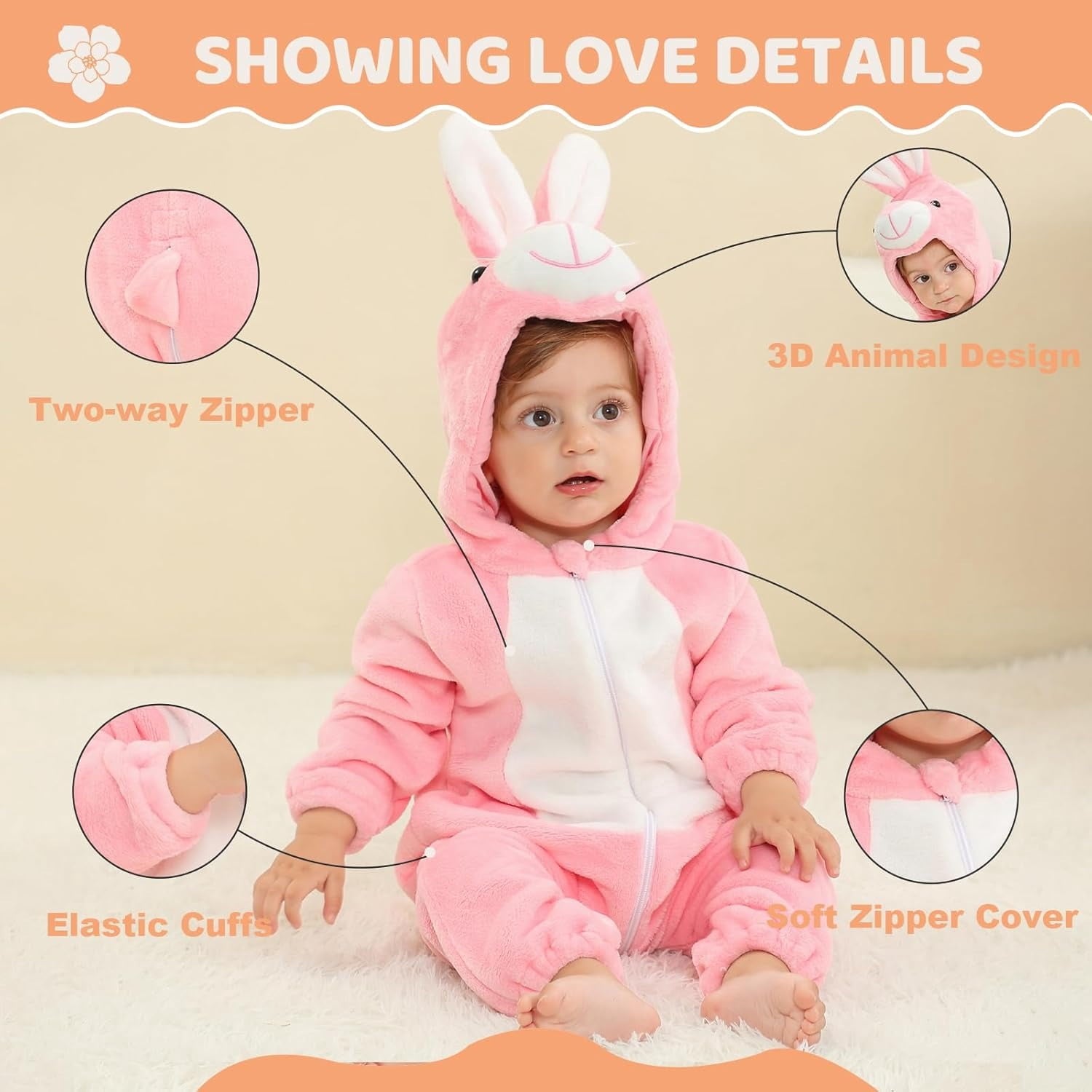 WIBACKER 0-3T Unisex Baby Animal Costume Winter Autumn Flannel Hooded Romper Christmas and Halloween Dinosaur Cosplay Jumpsuit