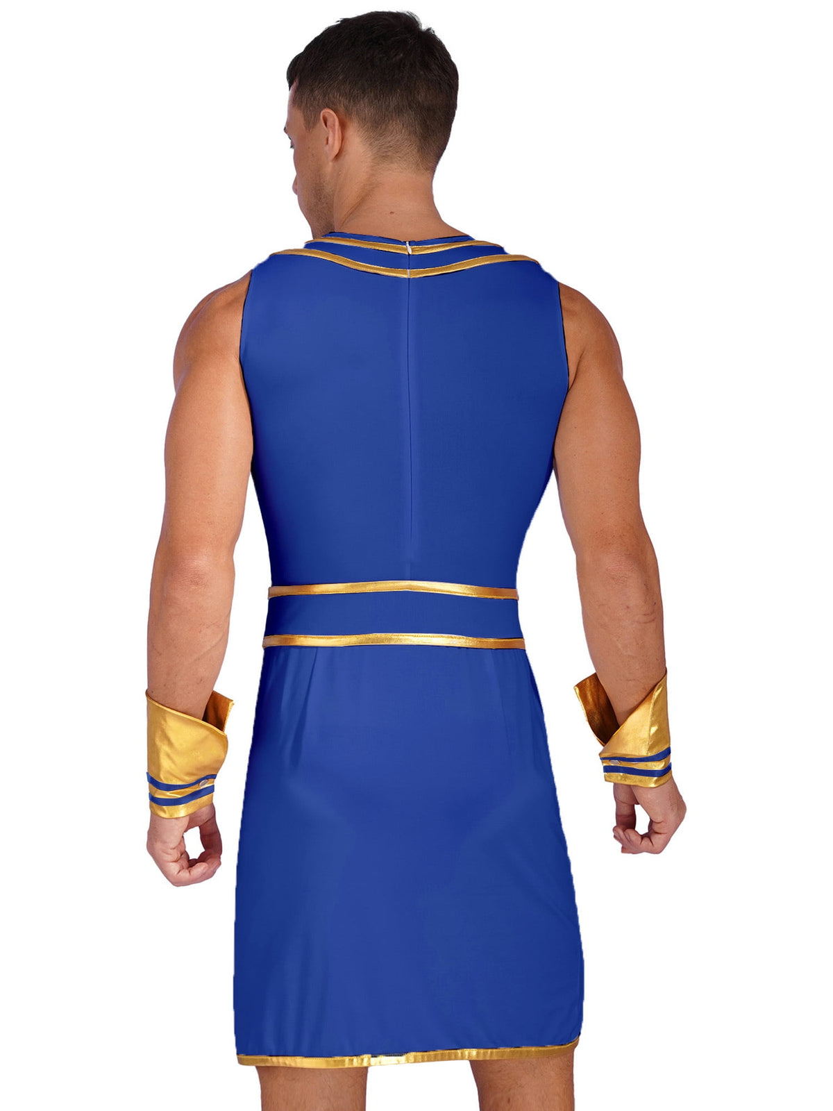 Haitryli Men's 3 Pieces Mr Toga Greek God Set Adult Party Toga Roman Dress with Wristband Blue 3XL