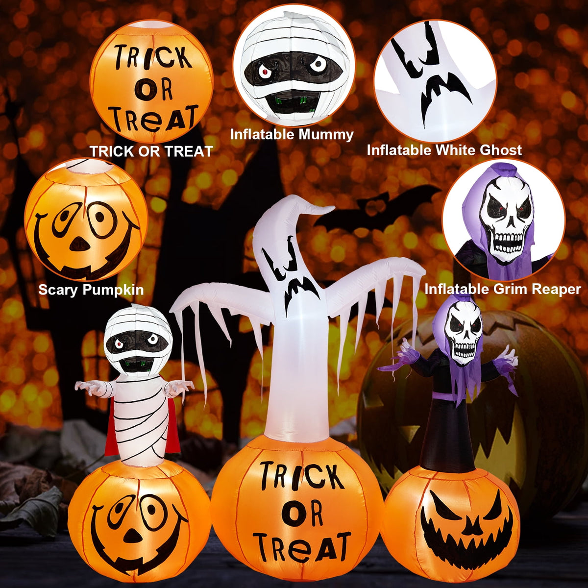 5.7FT Inflatable Halloween Inflatable Crawling Green Ghost with Tombstone Built-in LED Lights Inflatable LED Lights Blow Up Yard Decoration