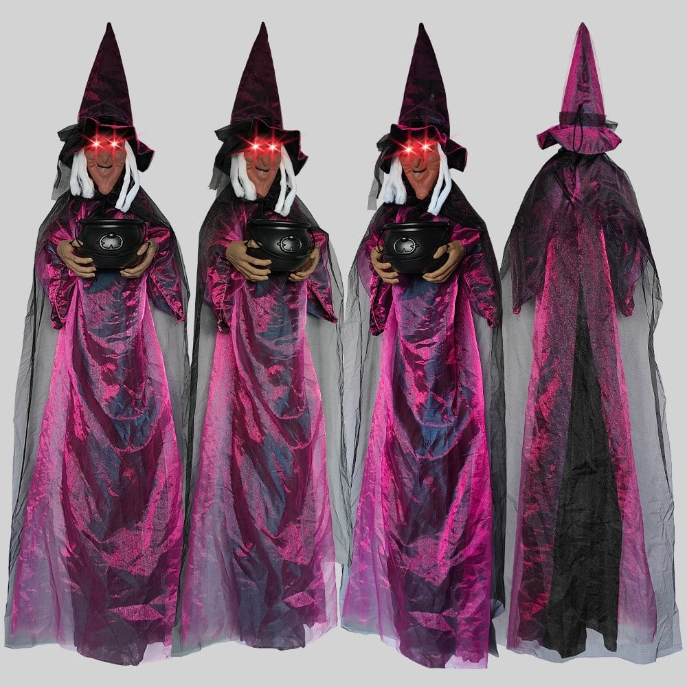 Halloween Animatronics Witch Clearance, Voice Activated Purple Escape Haunt Halloween House Décor & Fright Fest Prop, Life Size Animated Halloween Decoration Outdoor