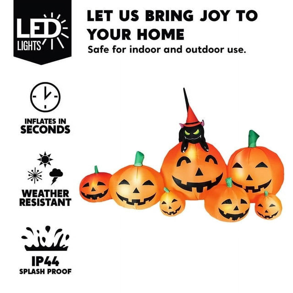 Joyfy 7 ft Halloween Inflatable Long Pumpkin with Witch's Cat Decorations Inflatables with Build-in LEDs,Halloween Decor Outdoor Blow Up Yard Decorations