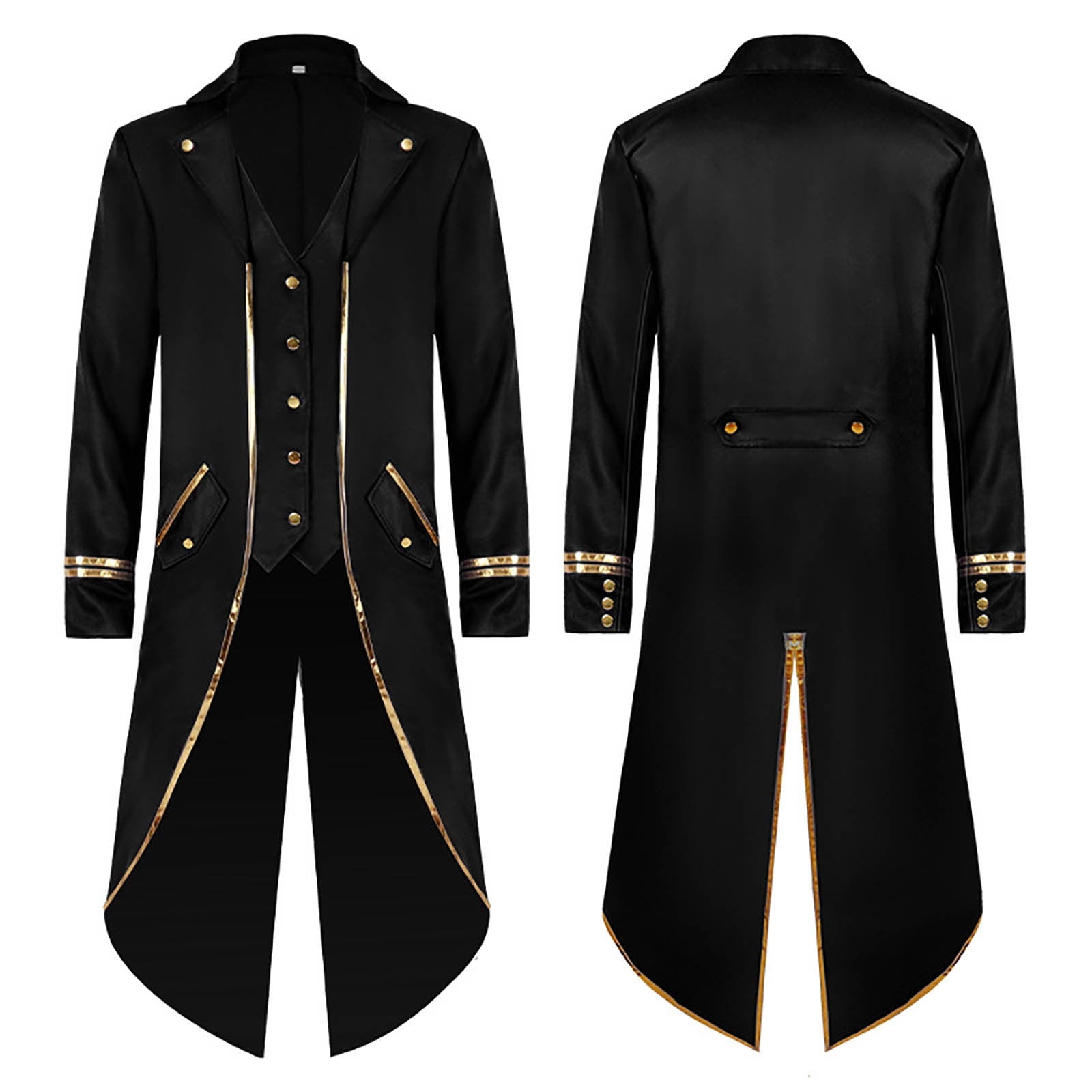 KeShDi Tuxedo Medieval Vintage Steampunk Gold Trimmed Gothic Retro Punk Style Steampunk Tailcoat Renaissance Pirate Warlock Frock Coat Halloween Men Costume Mid Length Tuxedo Costume Red L