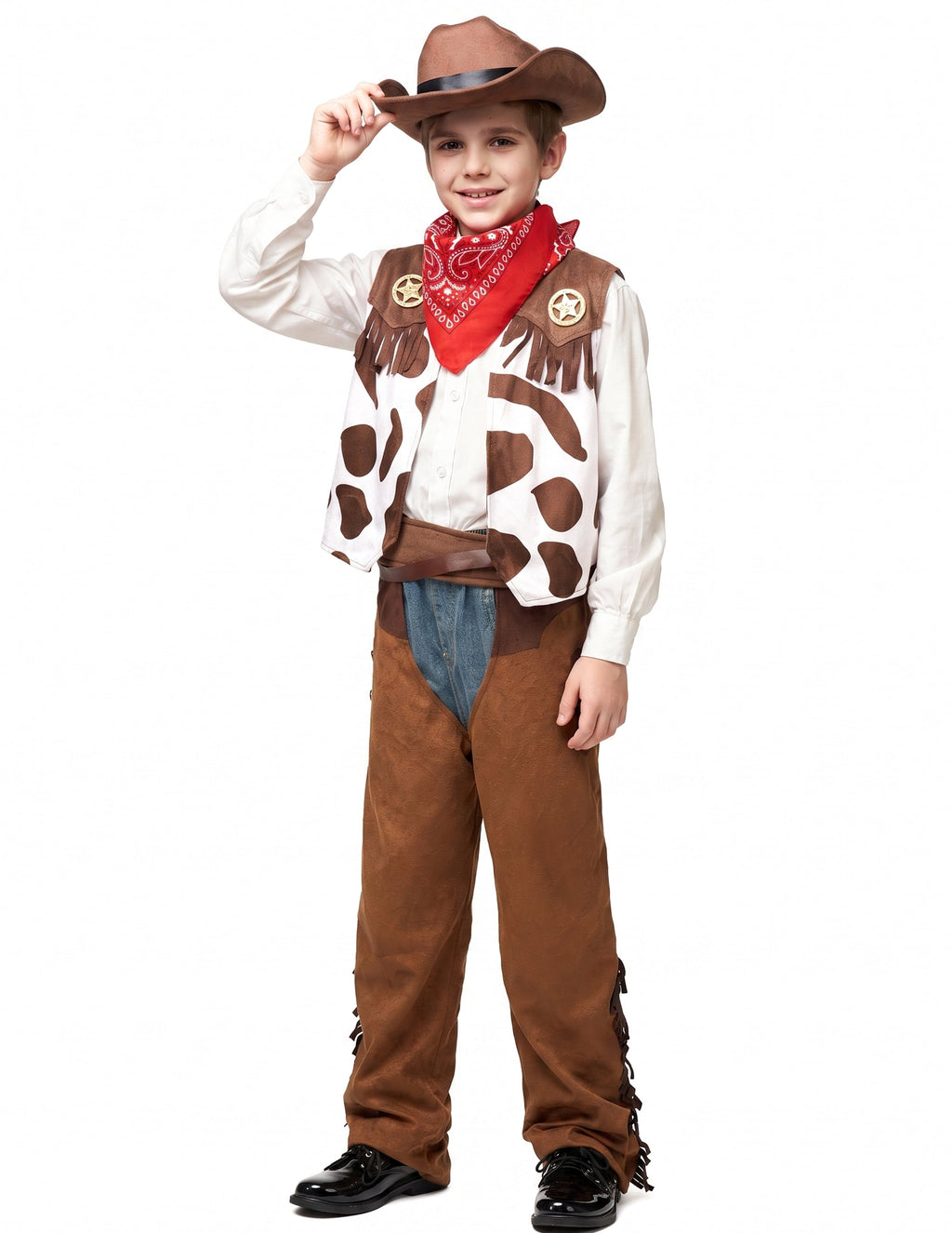 Joyfy Halloween Cowboy Costume for Boys, Kids Cowboy Costume Set, Brown Western Style Cowboy Outfit with Cowboy Hat for Toddler Dress-up Party Cosplay