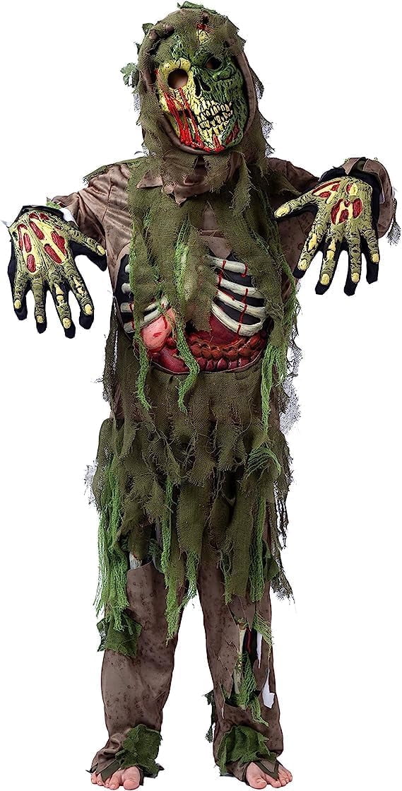 Joyfy Halloween Swamp Skeleton Living Dead Zombie Costume for Boys, Scary Zombie Costume for Kids Halloween Monster Themed Party Dress Up