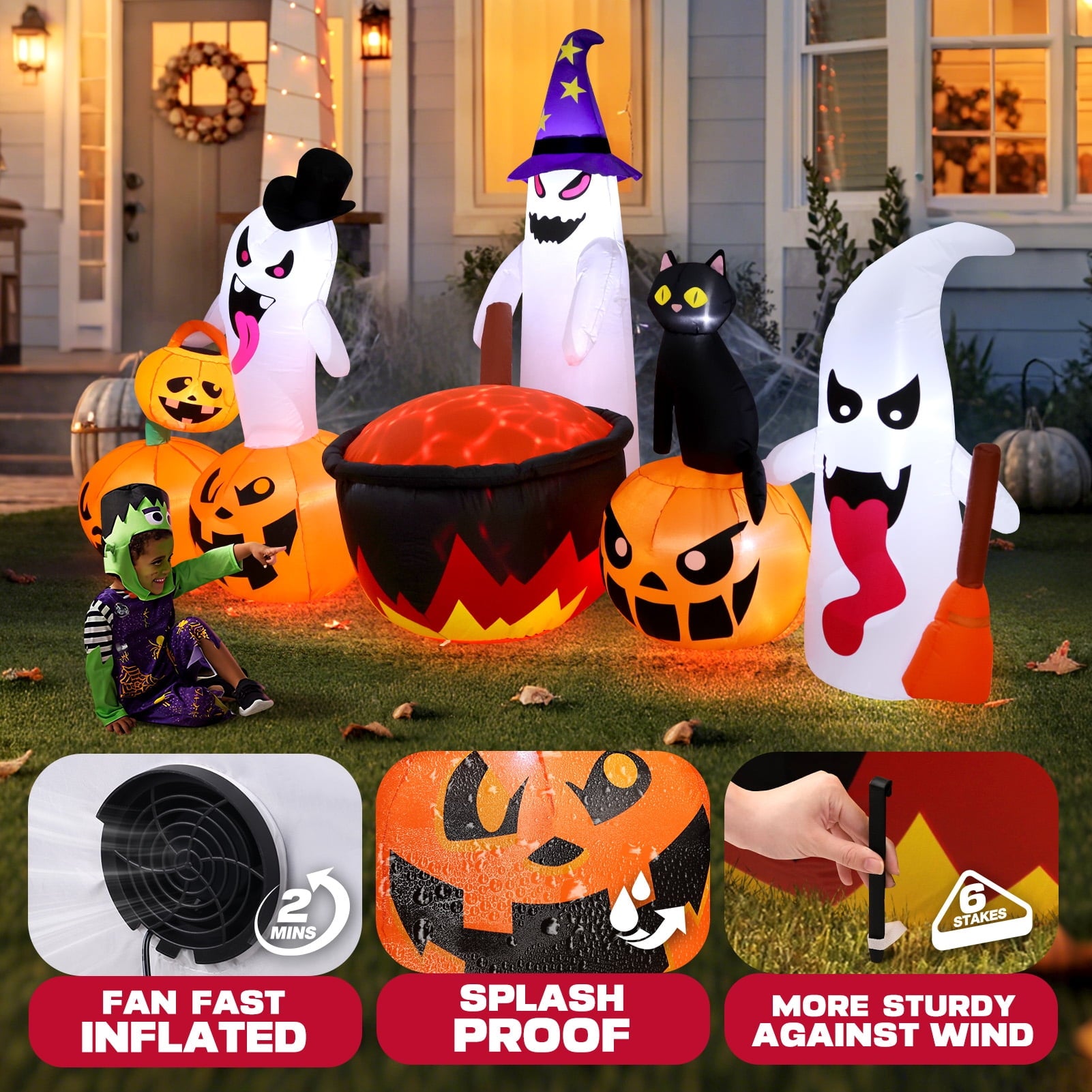 Ayieyill 8.5FT Halloween Inflatables Pumpkin Ghost Family with Built-in LED Lights, Halloween Blow up Yard Decorations