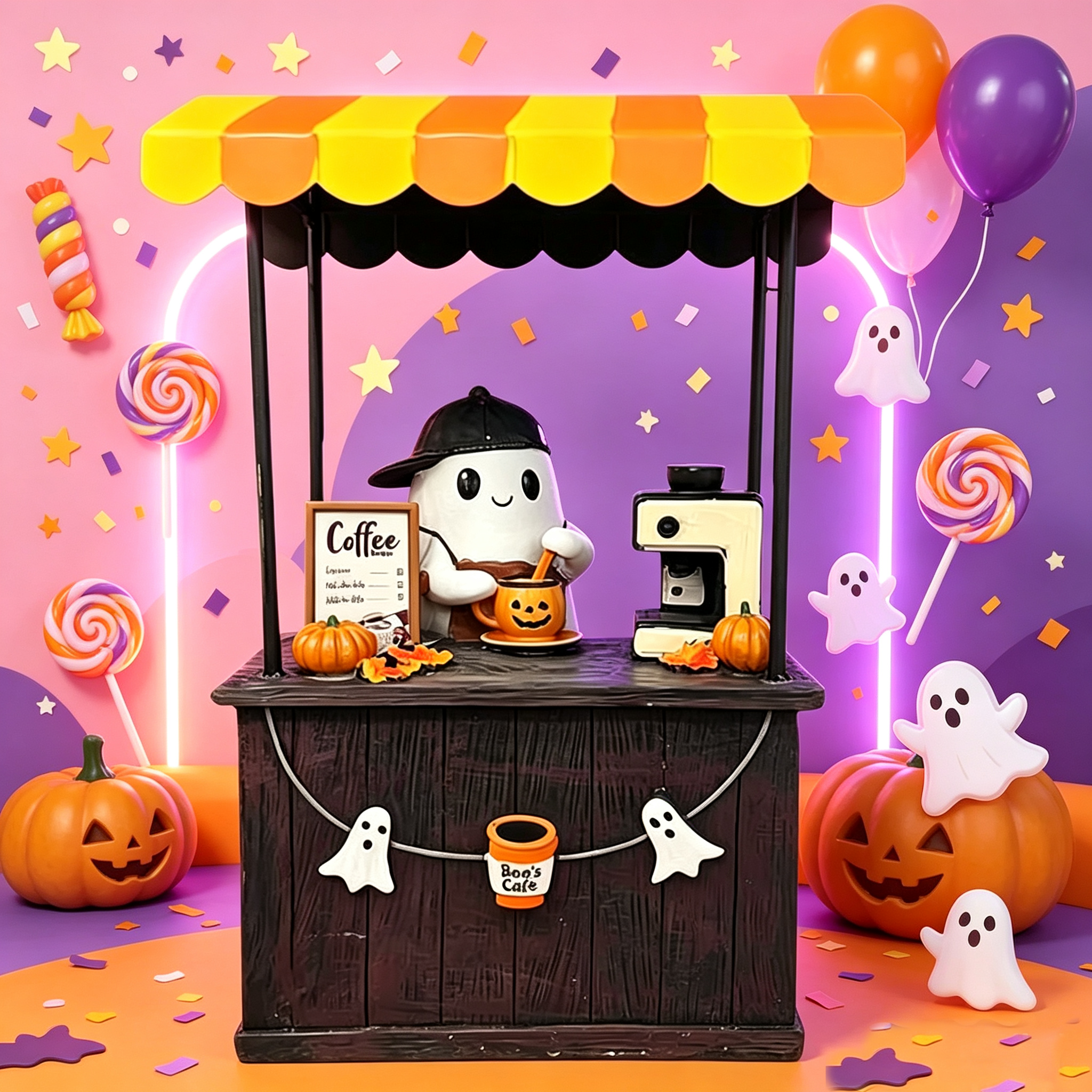 Halloween Spooky Coffee Stand, Ghost Barista Booth Figurine, Spooky Coffee Statue Built with Spooky Little Coffee Stand, Freshly Boo’d Coffee Ghost Fall Decor, Creative Birthday & Holiday Gift