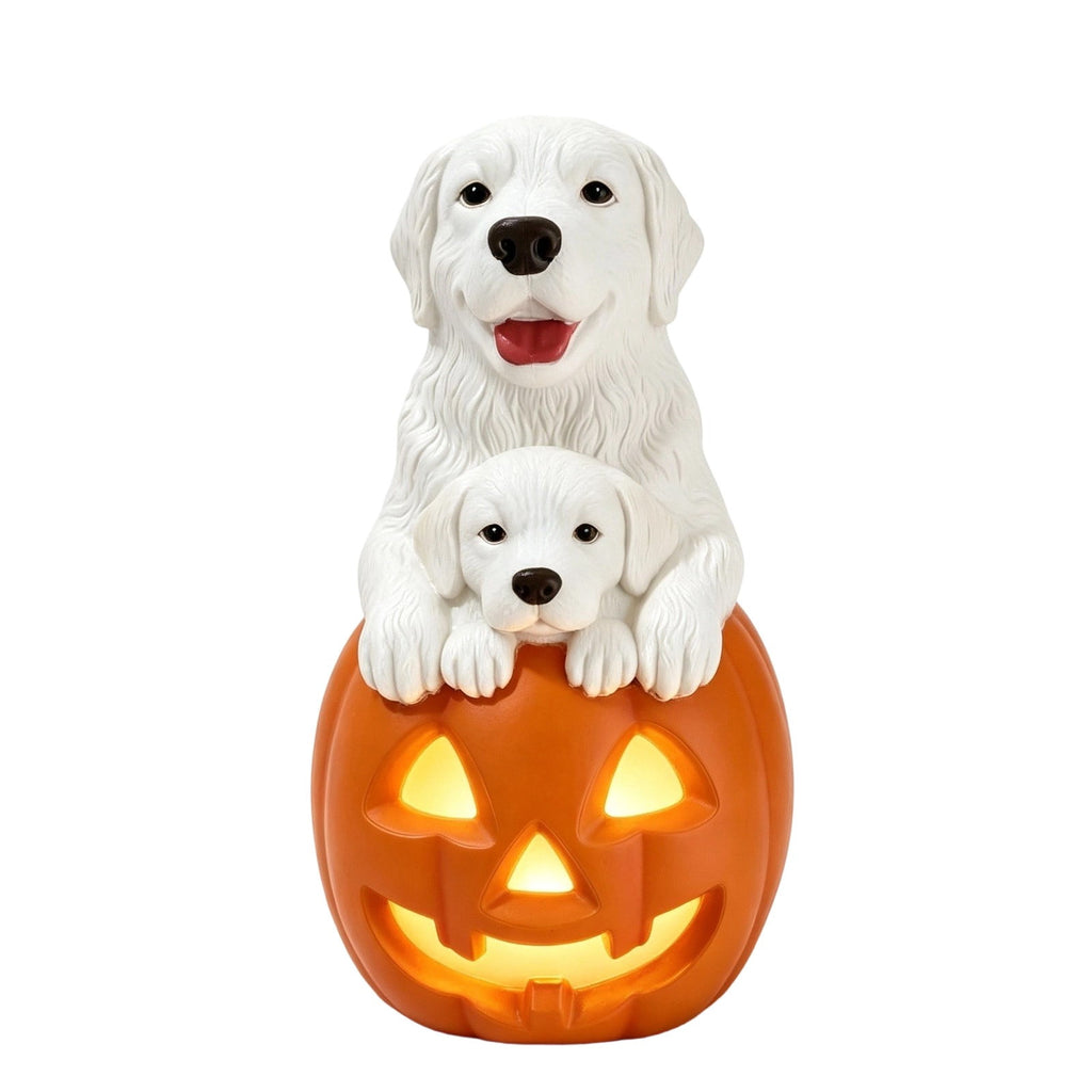 Gray Frenchie in Shark Costume Blow Mold, Halloween French Bulldog Statue with Light Up Pumpkin Decor, Cute Resin Outdoor Indoor Tabletop Dog Ornament, Entryway Patio Yard Decoration, 8"