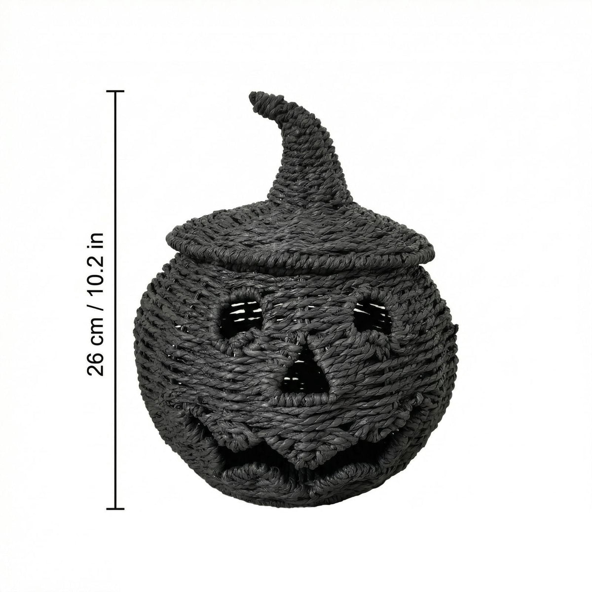 2026 Halloween Black Woven Seagrass Pumpkin Storage Basket with Lid, Fall Indoor Home Decorations for Halloween Party Home Halloween Decor, 10.2 inch