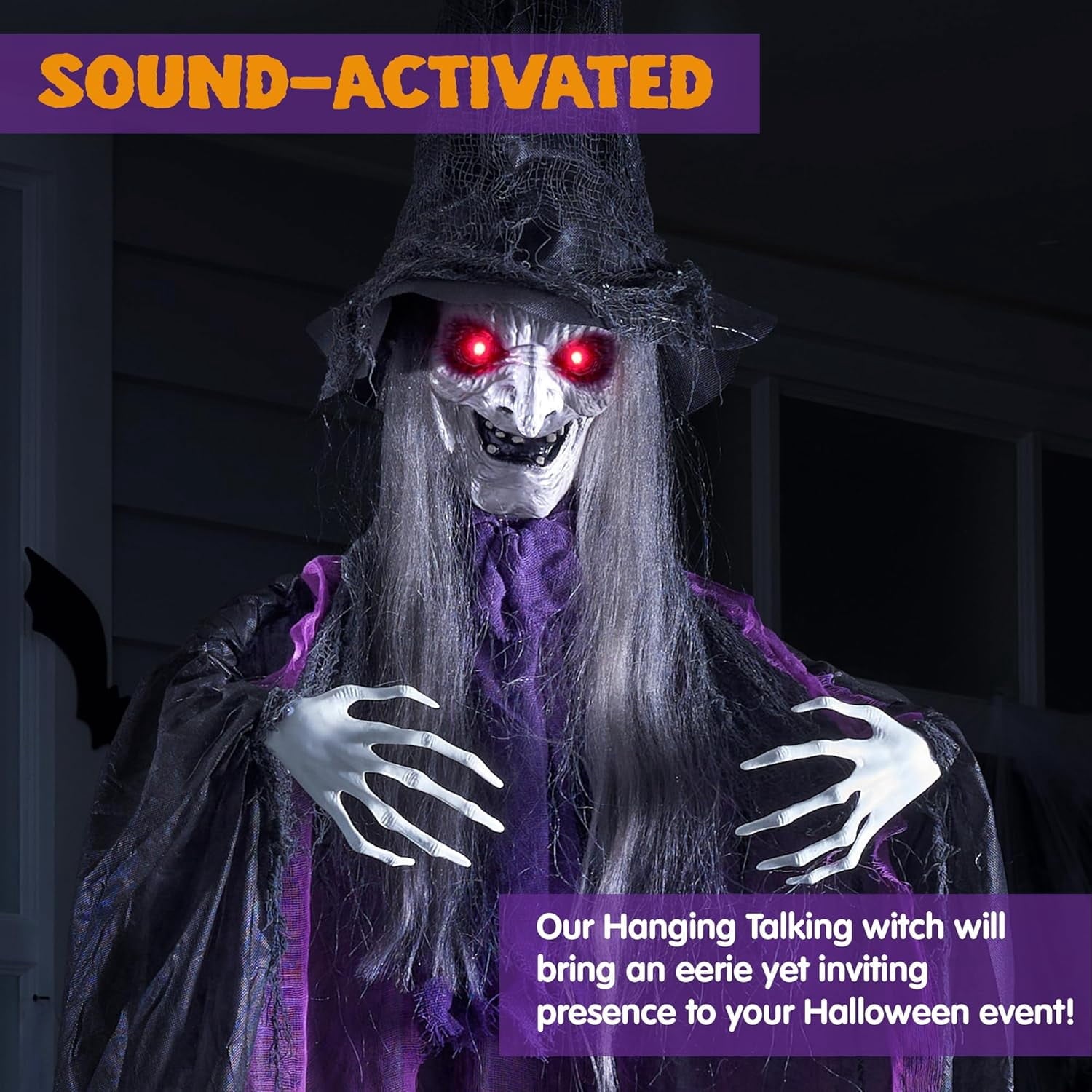 Joyfy 47" Halloween Decorations Outdoor,Life Size Animated Witch Scary Decorations Halloween Motion Activated Witch with LED Eyes & Sound,Haunted House Decor