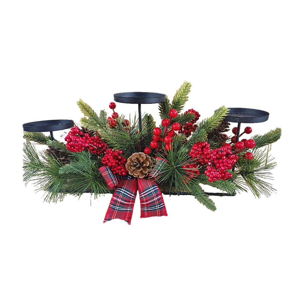 DAMAI Fall Centerpiece Table Decorations, 23.6'' L Assorted Artificial Pumpkins,Berries, Maple Leaves with 3 Candle Holders,Autumn Table Centerpiece for Harvest Party Thanksgiving Halloween