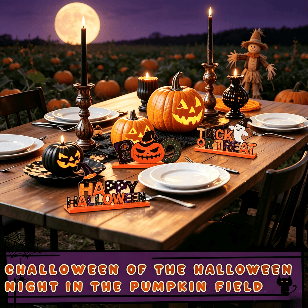 Halloween Tabletop Decoration Indoor Farmhouse BOO Decoration Centerpieces for Halloween-3*10 Inch Wooden Sign with Happy Halloween, Trick or Treat, Boo for Indoor Decoration