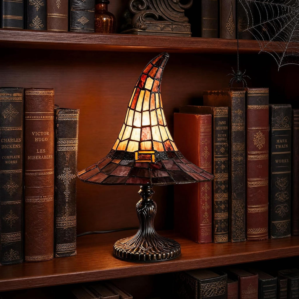 Clearance Halloween Table Lamp Decorations, Witch Hat Lamp Gifts - Handcrafted Retro Resin Witch Lamp, USB Powered Gothic Wizard Hats Night Light, Home Decor Accent Lamps for Bedroom