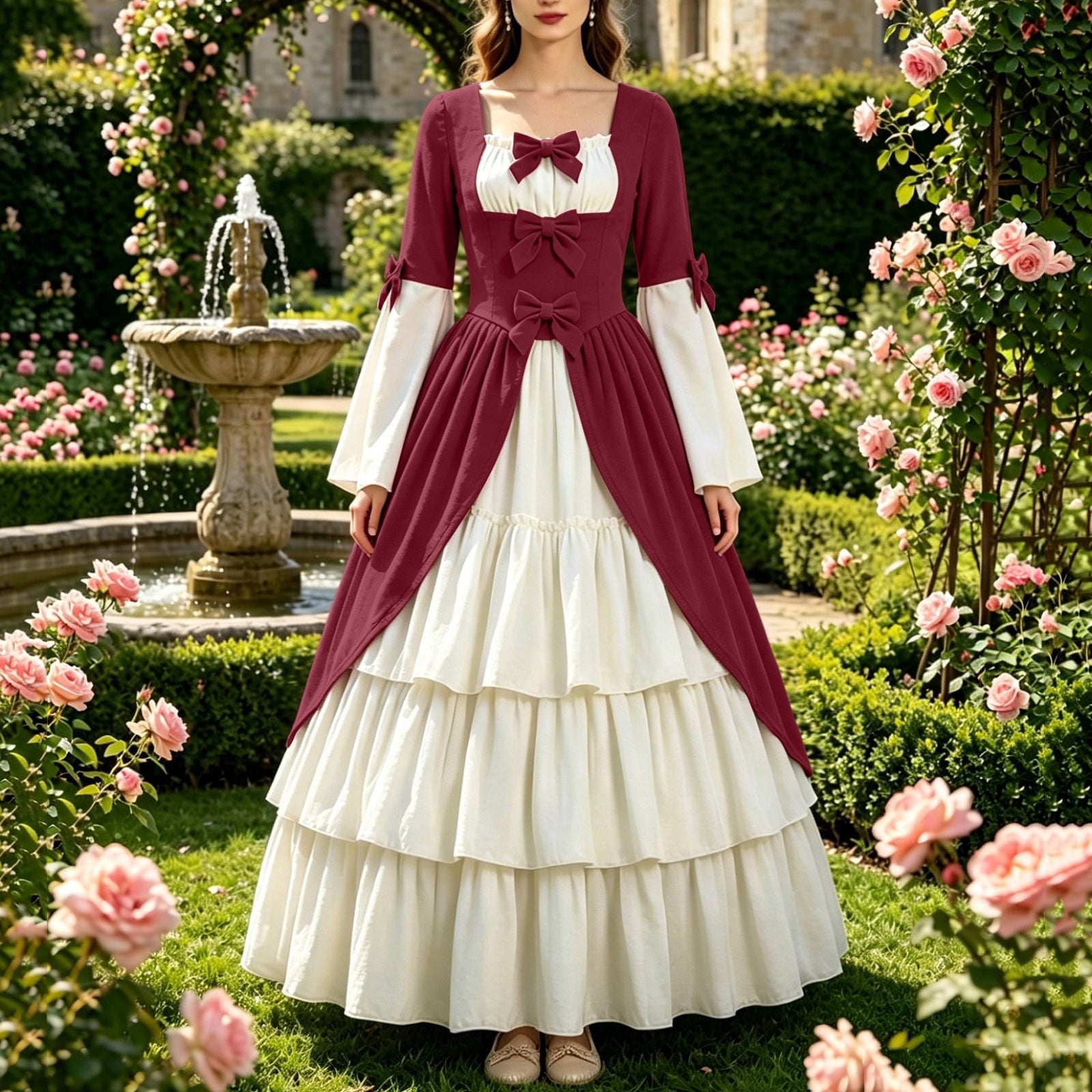 Gothic Dresses for Women Medieval Renaissance Halloween Costume Lace Up Corset High Low Ruffle Hem Square Neck Vintage Gown