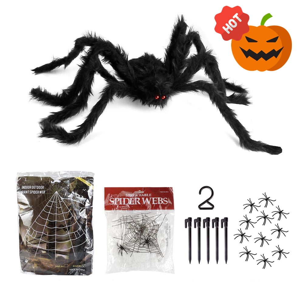 PayUSD Halloween Decoration, 275" Halloween Spider Web + 59" Giant Spider Fake Spider and 20 Pcs Little Spider Halloween Decor for Indoor Outdoor Yard Home Costumes Party Haunted House Decor