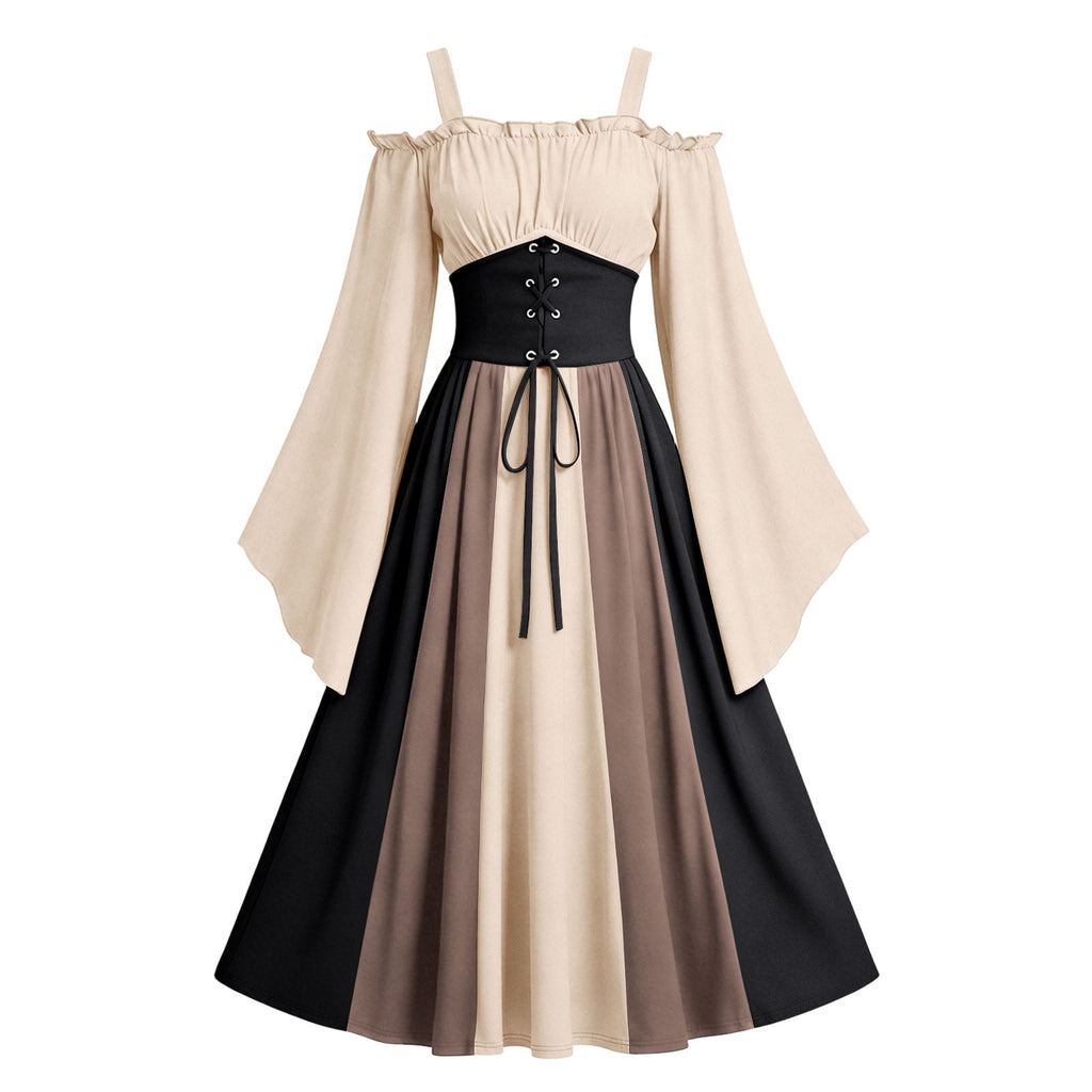 Gothic Dresses for Women Medieval Renaissance Halloween Costume Lace Up Corset High Low Ruffle Hem Square Neck Vintage Gown