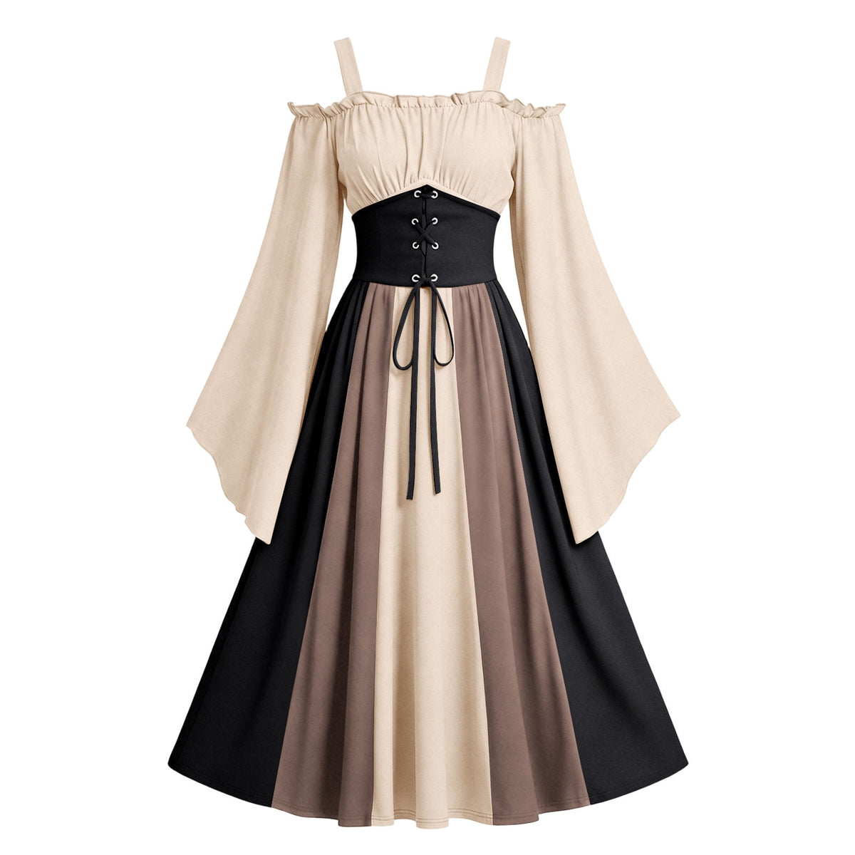 Gothic Dresses for Women Medieval Renaissance Halloween Costume Lace Up Corset High Low Ruffle Hem Square Neck Vintage Gown