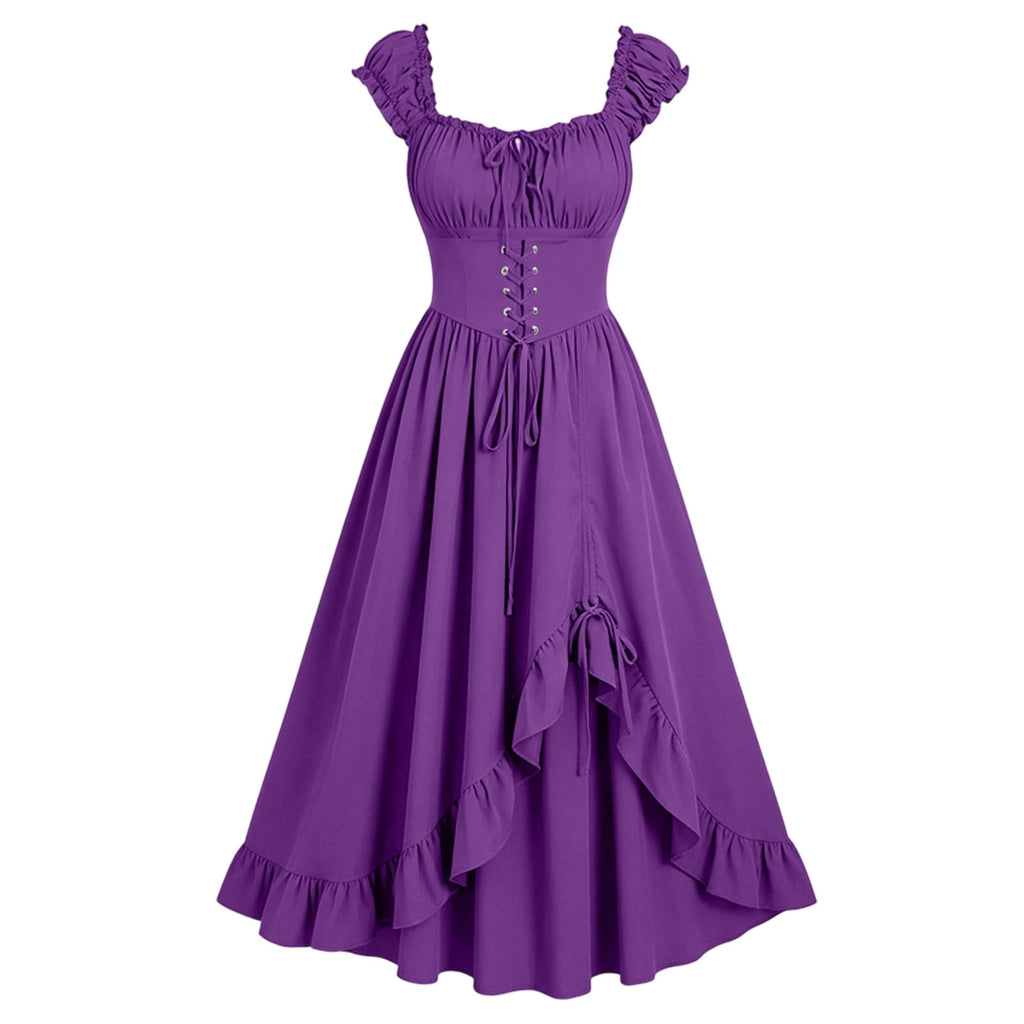 Gothic Dresses for Women Medieval Renaissance Halloween Costume Lace Up Corset High Low Ruffle Hem Square Neck Vintage Gown