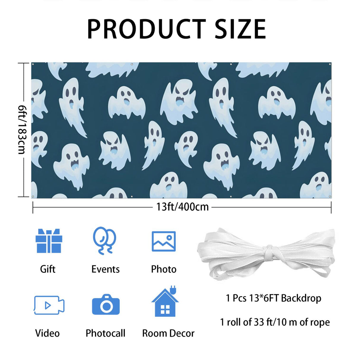 Halloween Garage Door Cover - 13x6ft Spooky Ghost Pumpkin Skull Witch Black Cat Polyester Backdrop for Outdoor Decor
