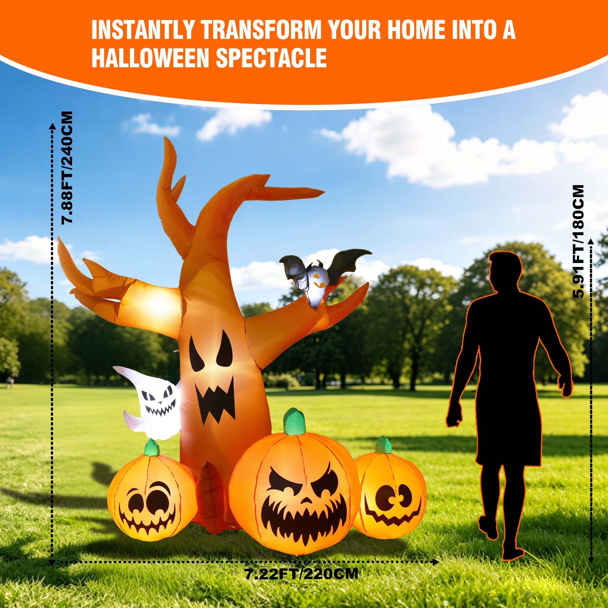 MAGOTAN 6 FT Halloween Inflatable Pumpkin Halloween Inflatable Pumpkins and Cat Outdoor Yard Decoration Build-in 7 LED White Lights
