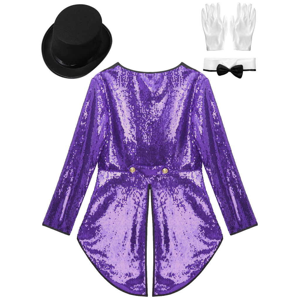 iiniim Women Magician Cosplay Sequin Tailcoat Circus Showman One-Button Tuxedo Jacket Outfits Red M