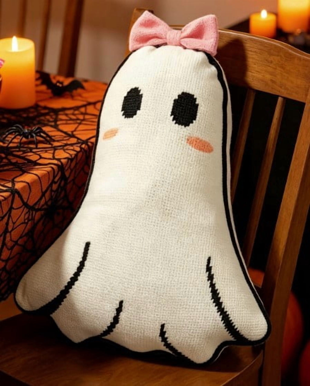 Halloween Ghost Reading Book Throw Pillow Cover, Spooky Library Bookshelf Skull Candlestick Decorative Pillowcase, Retro Halloween Cushion Cover