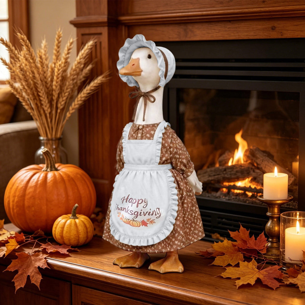 Thanksgiving Harvest Outfit for 23" Porch Goose, Goose Fall Theme Dress in White&Orange with Headwear Fall Harvest Decor for 23" Goose Outdoor Patio Yard Lawn Decoration