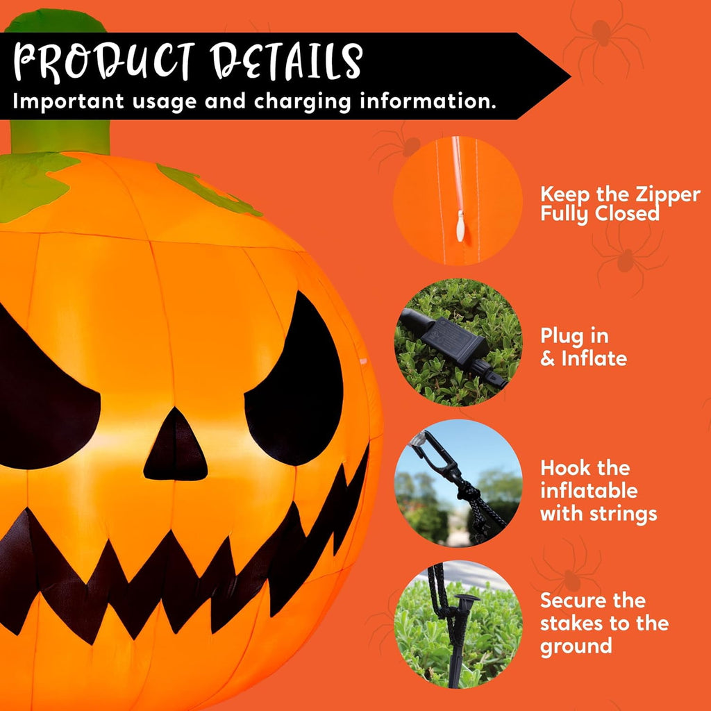 Joyfy 7 ft Halloween Inflatable Long Pumpkin with Witch's Cat Decorations Inflatables with Build-in LEDs,Halloween Decor Outdoor Blow Up Yard Decorations