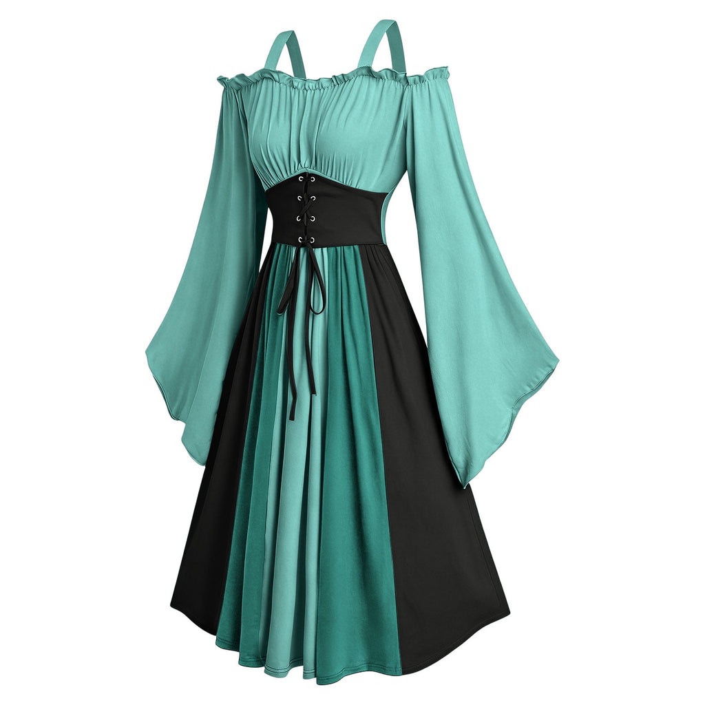 Gothic Dresses for Women Medieval Renaissance Halloween Costume Lace Up Corset High Low Ruffle Hem Square Neck Vintage Gown