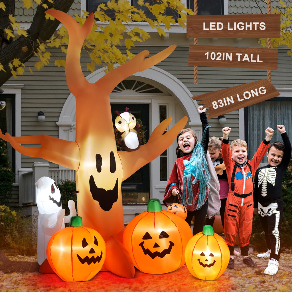 Yexmas 8FT Halloween Inflatables Dead Tree,Outdoor Halloween Decorations with Built-in LED Lights ,Halloween Blow Up Yard Decorations with Pumpkin,Ghost,and Owl