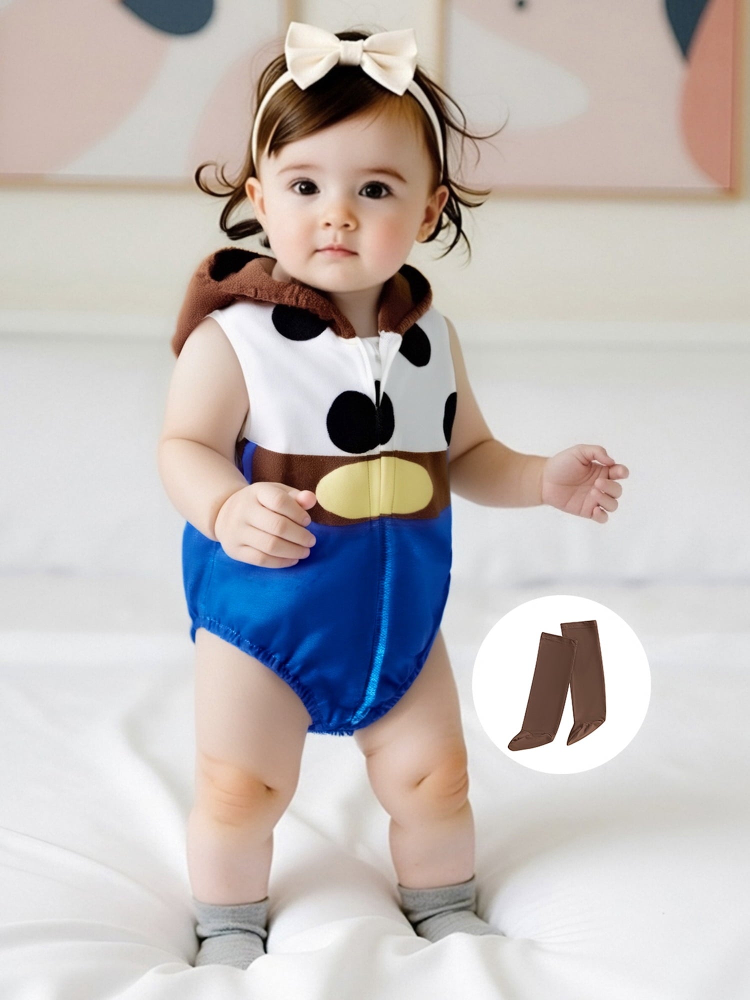 Cjfdfy Newborn Baby Boy Girl Halloween Animal Costume Infant Baby Fox Puppy Dog Frog Poached Egg Costume Fall Winter Sleeveless Hooded Zipper Romper Leg Warmers Set Toddler Halloween Cosplay Outfits