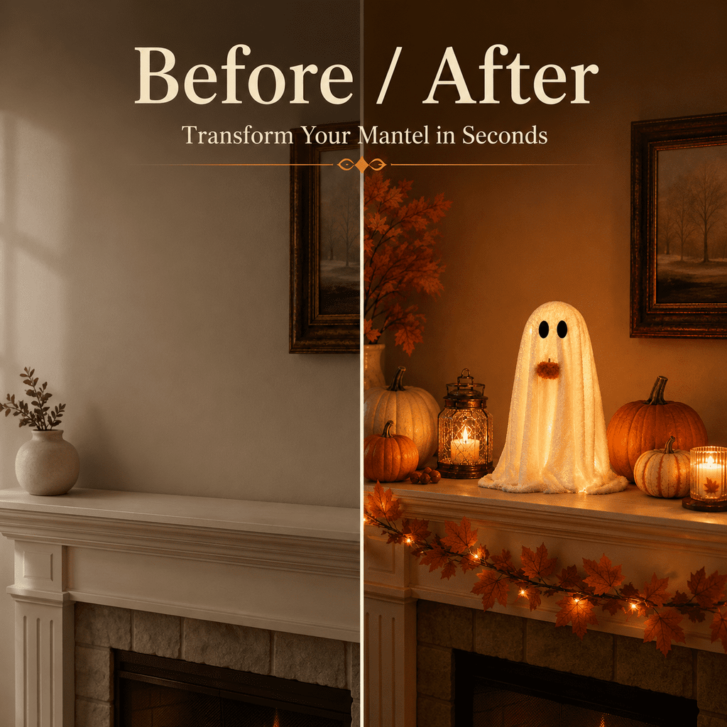 Diceymbol Halloween Decorations and Fall Decor, Halloween Venue Decoration Ghost Props LED Illuminated Ghost Decorations for Tabletop, Mantel, Shelf Indoor Outdoor 9.05 inch