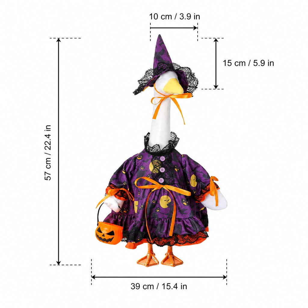 Outdoor Holiday Yard Decor, 23 Inch Porch Goose Outfits, Halloween Pumpkin Themed Porch Goose Clothes, Porch Goose Set with Hat and Treat Bag, Fits Standard 23 Inch Large Porch