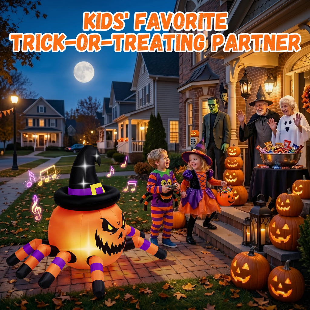 Firstness 2.6ft Remote Control Halloween Inflatable with Music Lights,Pumpkin Spider Car Blow ups Rc Car,Indoor Outdoor Decorations