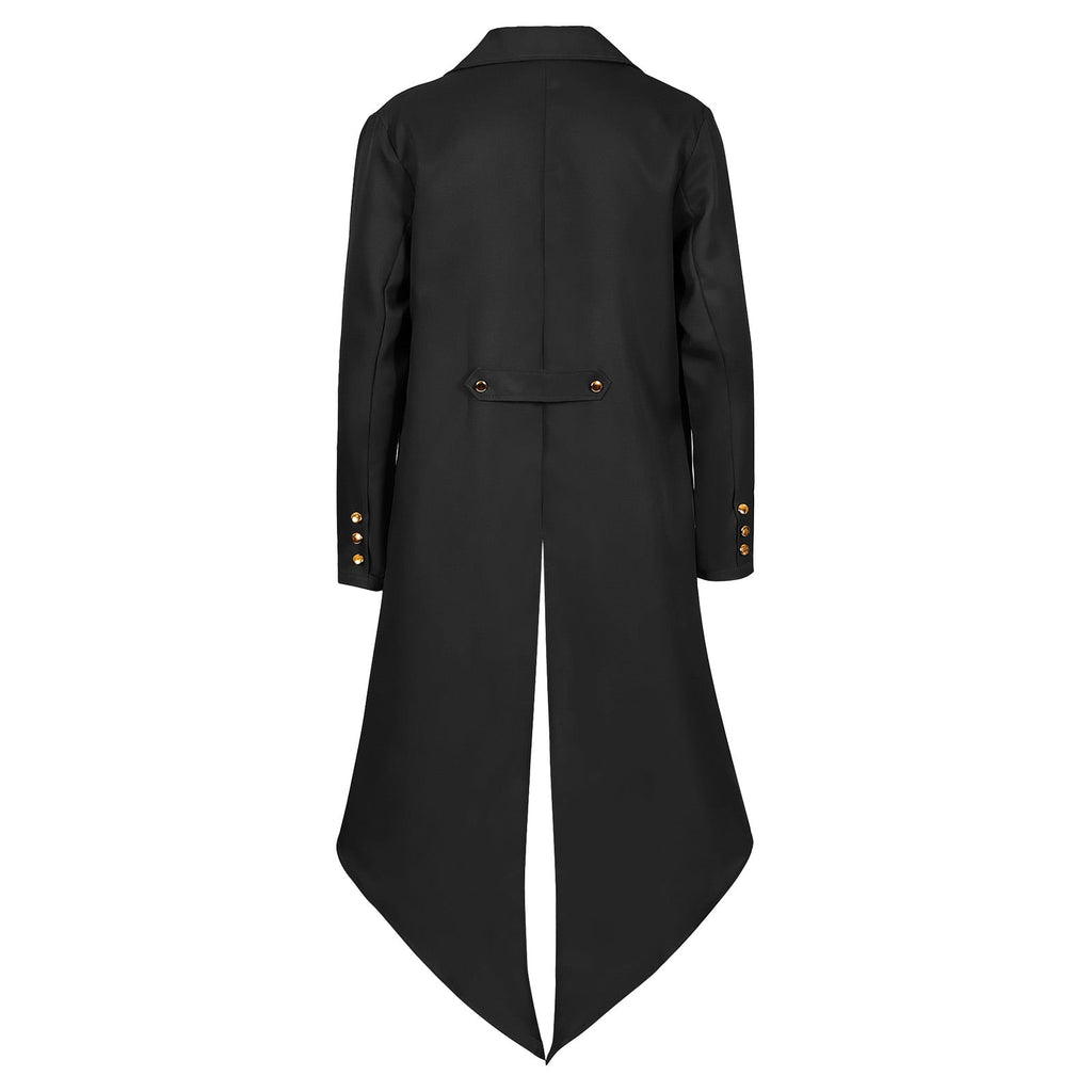 WASFDN Medieval Halloween Costumes Men's Gothic Steampunk Tailcoat Men's Medieval Victorian Jacket For Carnival Masquerade Costume,Black,XL