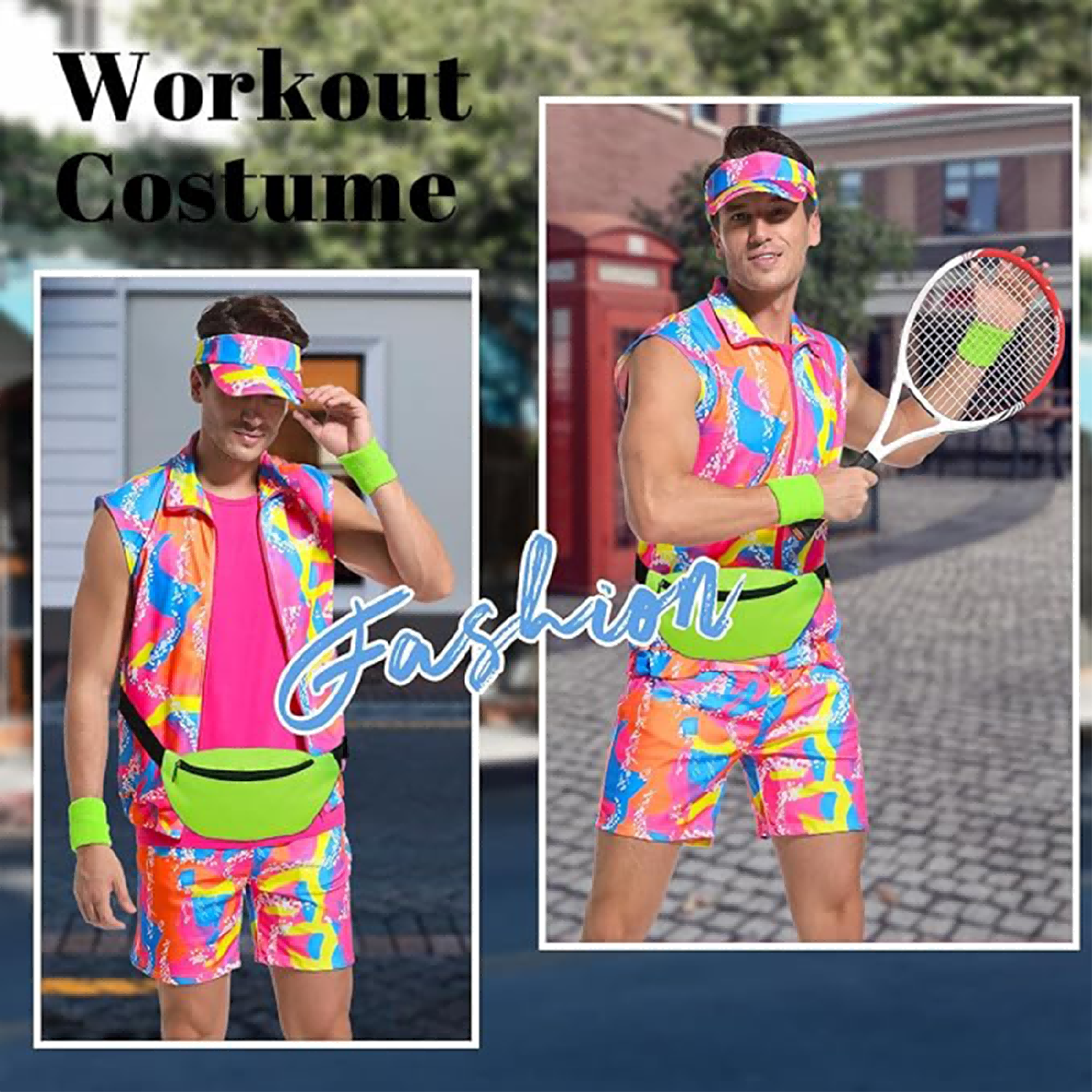 RTOPDS 80s Men Workout Costume,92s Outfit Clothing for Adults, Halloween Cosplay Couples Costume Set(L)